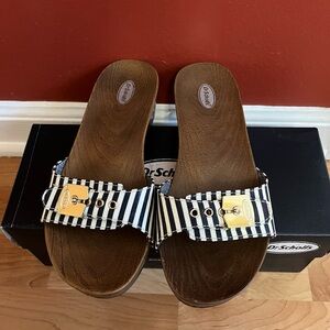 Dr. Scholl's Navy Stripe Sandals with Gold Accent